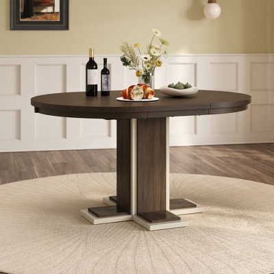 NicBex Round Dining Table 42" Wood Dinette Table with 16-inch Middle Leaf and Double Layer for Kitchen, Dining Room