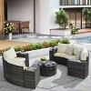 Half-Moon Outdoor Backyard Sectional Sofa Set,11 Piece Balcony Wicker Rattan Sofa,Cushion Garden Furniture Sofa with Coffee Table-Coolbibila - 3 of 4