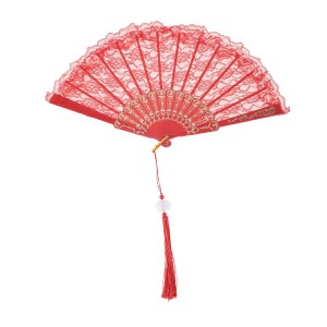 Unique Bargains Lace Trim Orchid with Tassel Folding Fan 1 Pc - 1 of 4