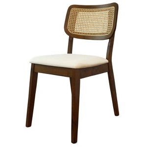 FONTOI Dining Chairs, Mid-Century Modern Dining Chairs Set of 2 with Rattan Backrest for Kitchen Living Room, Brown&White, 18.3"*32.3"*21.5" - 1 of 4