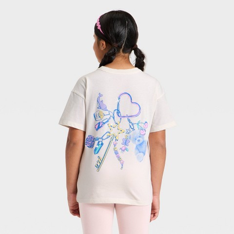 Детские Cat & Jack Girls' Short Sleeve Oversized 'Charm' Graphic T-Shirt - Cat & Jack™ Cream M
