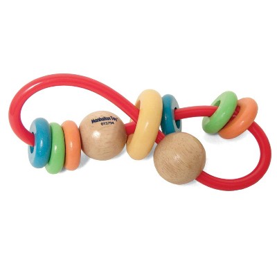 manhattan toy skwish color burst rattle and teether grasping activity toy