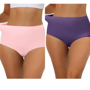 Allegra K Women's Elastic High-Waisted Unlined Breathable No-Show Hipster Underwear 2 Packs - 1 of 4