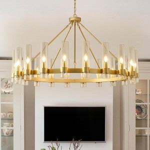 PAKOKULA 49.2 in. 20-Light Gold Wagon Wheel Chandelier with Clear Glass Shades, Modern Dimmable Fixture for Dining Room - 1 of 4