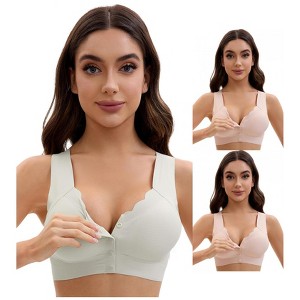 INSPIRE CHIC Women's Front Closure Full Coverage Bra Wirefree Wave Trim U Back Soft Bras 3 Packs - 1 of 4