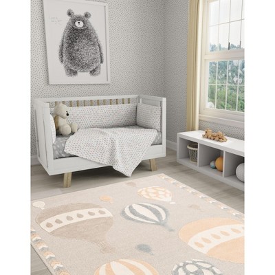 Ivory and Beige Floral Rectangular Kids Rug, 4' x 6'