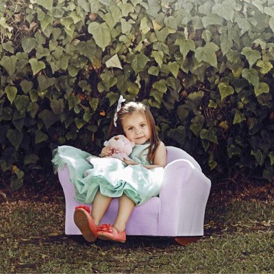 Toddler's Cozy Gingham Rocking Chair with Durable Wooden Frame - Brown