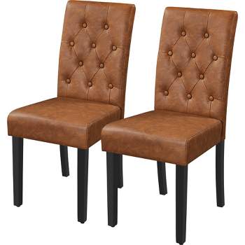 Yaheetech 2pcs Button Padded Dining Chair with Solid Wood Legs