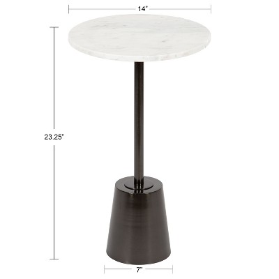 Tira 17" Pewter and White Marble Round Side Table