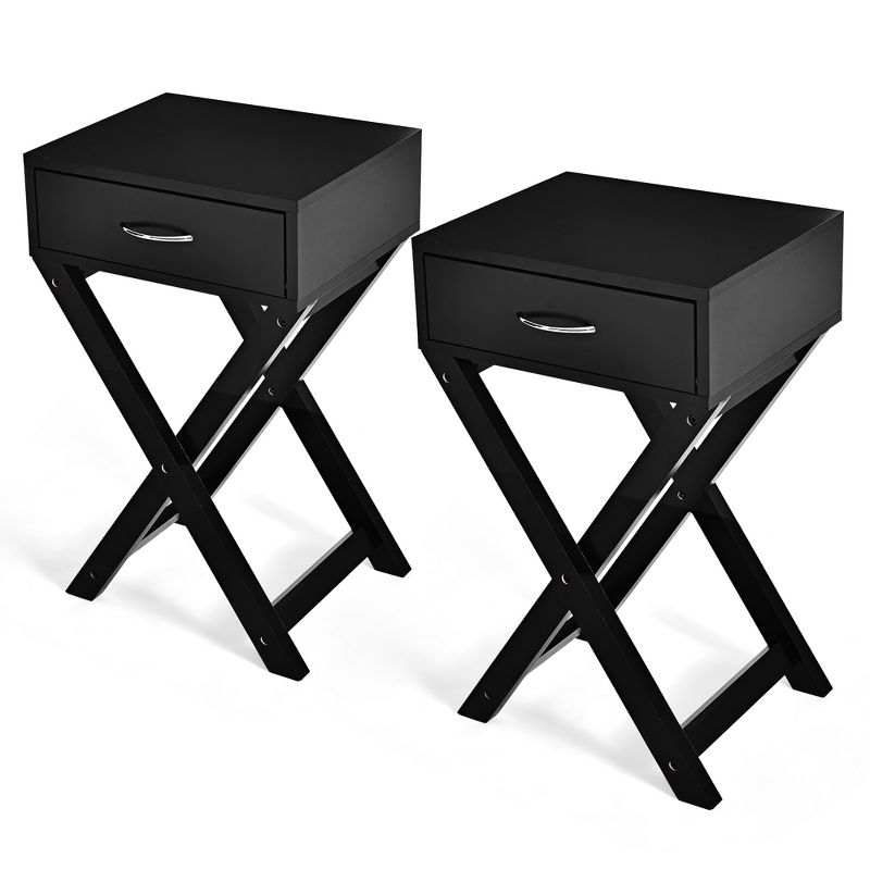 Costway 2PCS Nightstand x-Shape Drawer Accent Side End Table Modern Home Furniture Black, 1 of 11