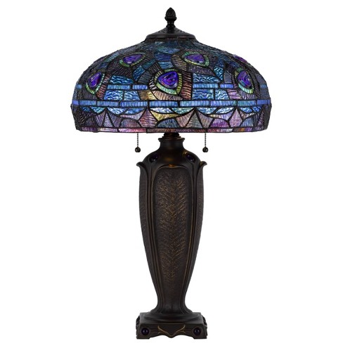 Metal/resin Floor Lamp With Tiffany Art Glass Shade Dark Bronze