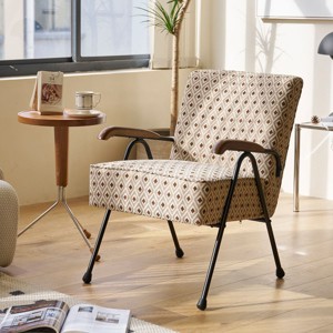 Okak Modern Fabric Accent Chair Living Room Chair with Soft Padded High Back Armchair with Metal Legs for Dining Bedroom Office, Cream Brown - 1 of 4