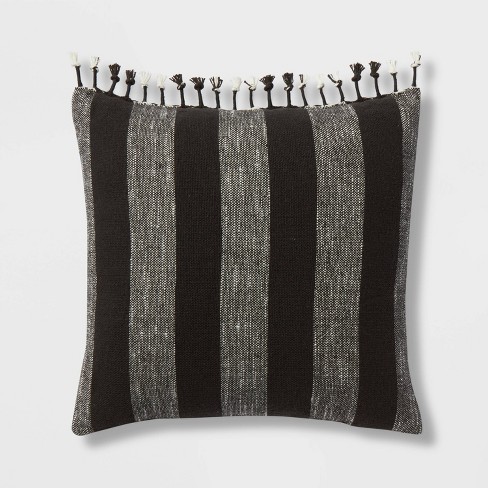 Woven Striped Square Throw Pillow Black/Ivory - Threshold™