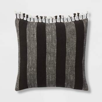 Square Modern Woven Stripe Decorative Throw Pillow Black - Threshold™