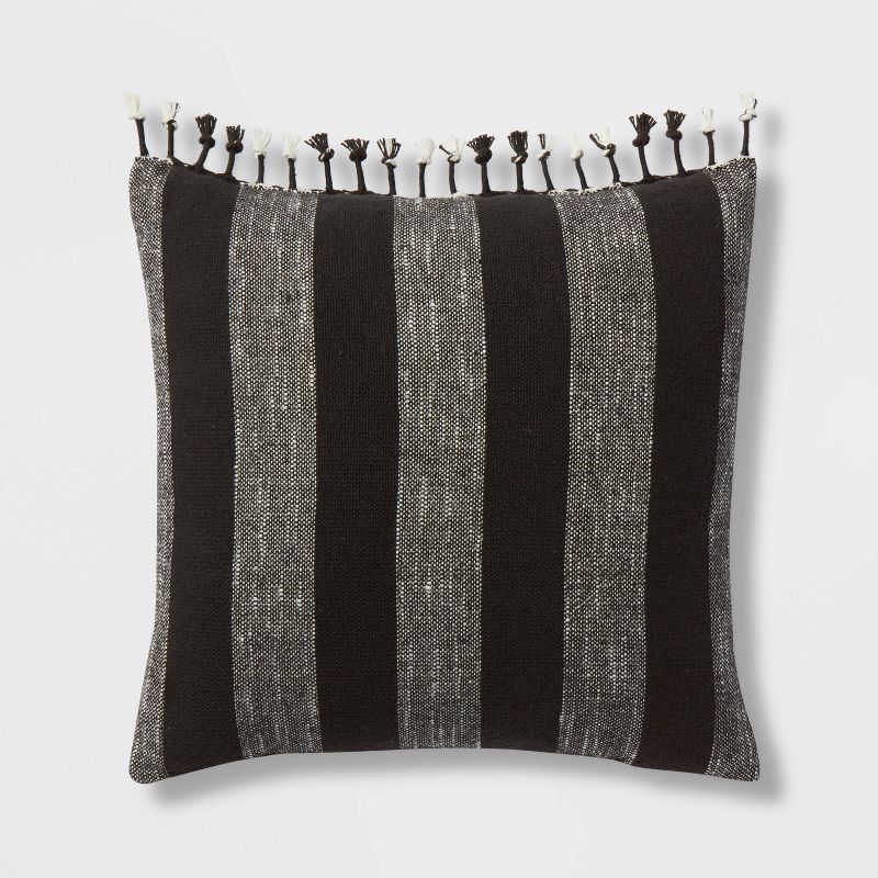 Square Modern Woven Stripe Decorative Throw Pillow Black - Threshold&#8482;, 1 of 6