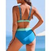 AI'MAGE High Waisted Bikini Set for Women Tummy Control Women's 2 Piece Bathing Suit V Neck Color Block Swimsuit 2025 - 2 of 3