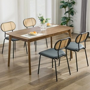 TYBOATLE Dining Chairs Set of 2, Mid-Century Modern Rattan Back Chairs with Black Faux Leather, Metal Legs, Boho Cane Chairs for Dining Room - 1 of 4