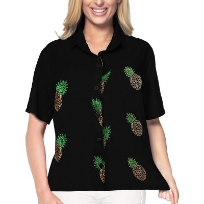 LA LEELA Women's Summer Casual Solid Hawaiian Short Sleeve Blouse Shirt V Neck Blouses Button Up Dress Tops Tee Shirts for Women XXL Squid Ink_AD589