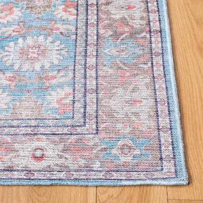 Rust and Blue 8' x 10' Washable Viscose Area Rug