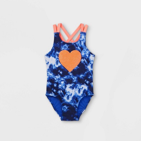 Toddler Girls Tie Dye Sequin Heart One Piece Swimsuit Cat Jack Blue Pink Target