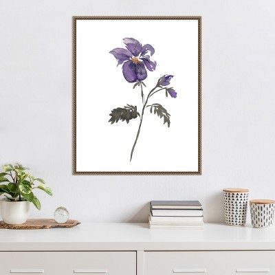 February Violet Watercolor Print on Canvas with Bronze Frame