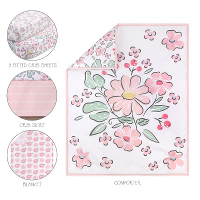Pink Floral Safari Theme Reversible Microfiber Baby Quilt Set