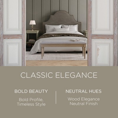 Elizabeth Gray Upholstered Wooden Bench with Nailhead Trim