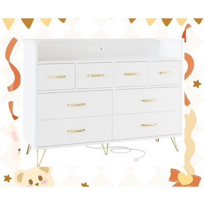 Garvee 8 Drawer Dresser with LED Lights & Charging Station - Modern Storage Organizer for Bedroom