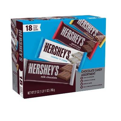 Hershey's Milk Chocolate, Dark Chocolate and White Crème Assortment Candy Bars Variety Pack - 27oz/18ct