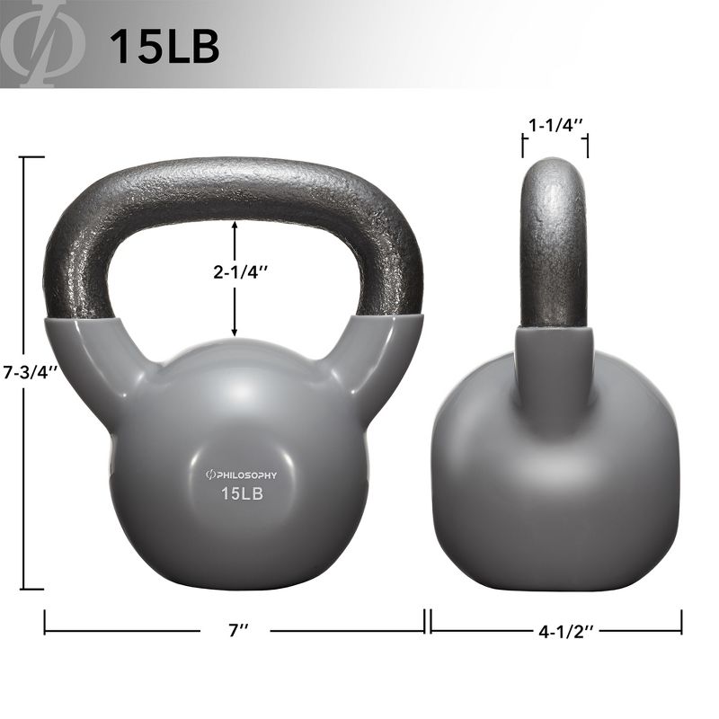 Philosophy Gym (Set of 3) Vinyl Coated Cast Iron Kettlebell Weights - 5lb, 10lb, 15lb, 5 of 7