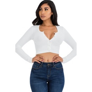 Slickblue Women's Ribbed Long Sleeve Crop Top, Snap Button Front Fitted Tee, 8 Color Options, Size S-L - 1 of 4