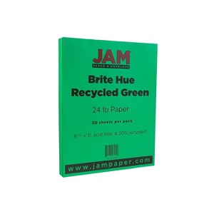 JAM Paper Smooth Colored Paper 24 lbs. 8.5 x 11 Green Recycled 50 Sheets/Pack (104083A) - 1 of 2