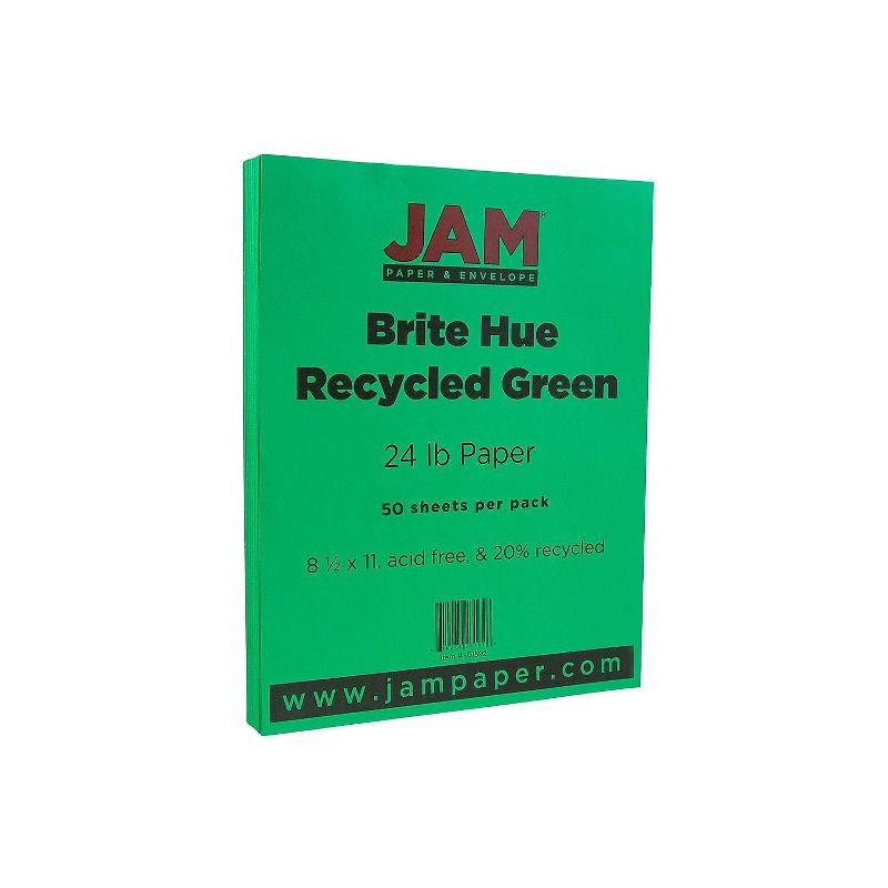 JAM Paper Smooth Colored Paper 24 lbs. 8.5 x 11 Green Recycled 50 Sheets/Pack (104083A), 1 of 3