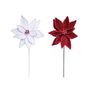 Transpac Christmas Dimensional Poinsettia Pick Set of 2 Christmas Home Decorations - 1 of 1