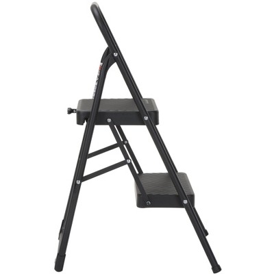 Black Foldable 2-Step Steel Household Step Stool