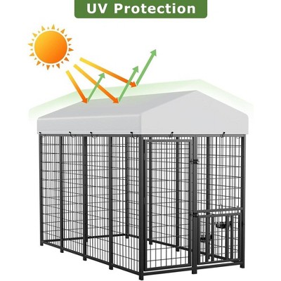 Large Black Metal Outdoor Dog Kennel with Roof Cover