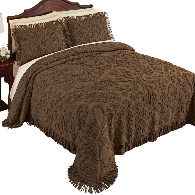 Collections Etc Camille Medallion Tufted Chenille Bedspread with Fringe Trim, 1 of 4