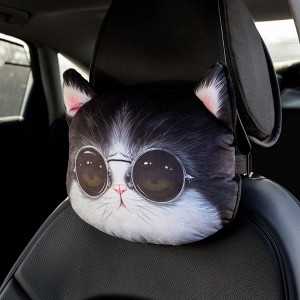 Car Headrest Pillow Seat Belts Cover Padding  Printed Dog Cat Face Cute Neck Rest Auto Neck Safety Cushion Cat head pillow - 1 of 2