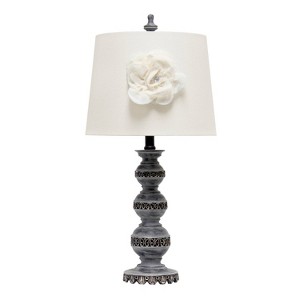 Aged Stacked Ball Table Lamp with Couture Linen Flower Shade White - Elegant Designs: Metal Base, No Assembly Required, UL Listed - 1 of 4