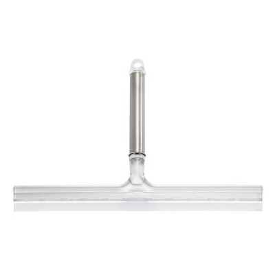 Forma Bathroom Shower Door, Window and Mirror Squeegee with Suction Storage Hook - 12", Brushed Stainless Steel/Clear