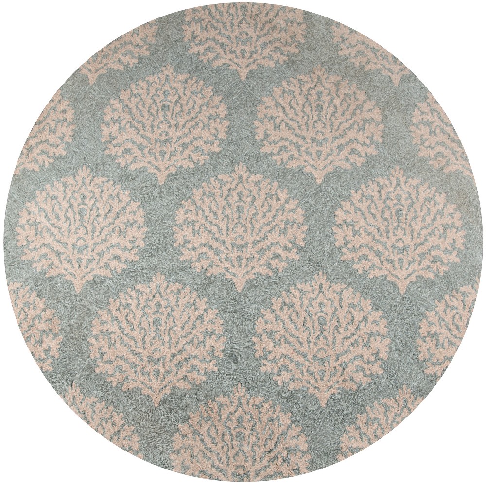 9'X9' Damask Hooked Round Area Rug Blue - Momeni