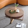 FONTOI Modern Handcraft Round Coffee Table with Sturdy Steel Leg Minimalist Sofa Table for Living Room Small Space, Walnut Brown, 31.5"* 31.5"*13.78" - 2 of 4