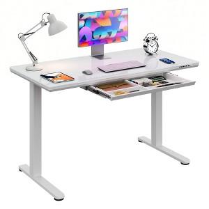 GALAXHERO 48" Standing Desk with Drawers, Whole-Piece Glass Adjustable Height Electric Desk, Stand Up Desk with Quick Installation, White - 1 of 4