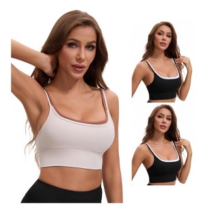 INSPIRE CHIC Women's Double Spaghetti Strap Longline Full Coverage Workout Padded Sports Bras 3 Packs - 1 of 4
