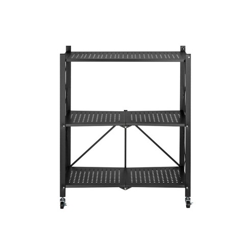 Organize It All 4 Shelf Foldable Metal Storage Shelves, Wheels, Adult,  Kitchen, Laundry Room, Black