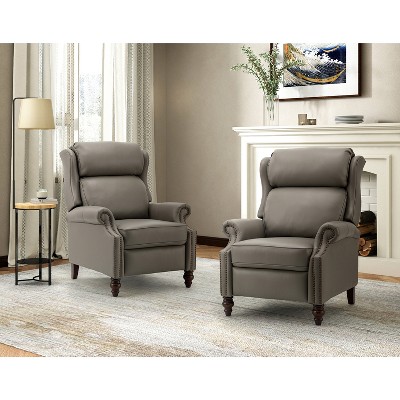 Set of 2 Ripheus Genuine Leather Manual Recliner with Nailhead Trims and Solid Wood Legs | KARAT HOME