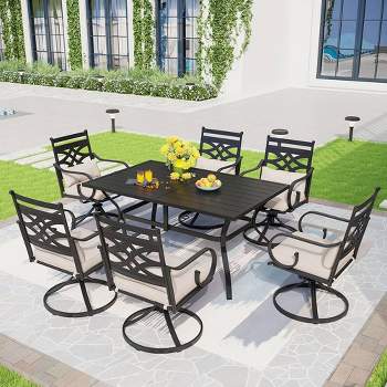 Captiva Designs 7pc Steel Outdoor Patio Dining Set with Swivel Chairs & Cushions Black
