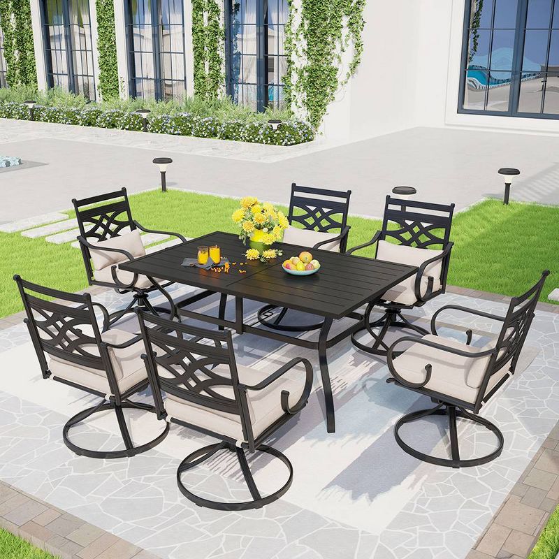 Captiva Designs 7pc Steel Outdoor Patio Dining Set with Swivel Chairs &#38; Cushions Black, 1 of 12