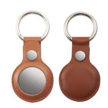 Insten Genuine Leather Case & Keychain Ring Compatible with AirTag / Air Tag, Accessories Holder, Brown