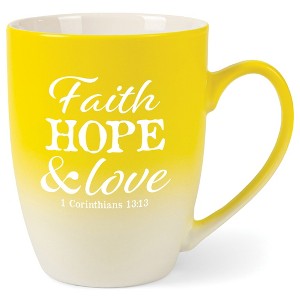 Elanze Designs Faith, Hope & Love 1 Corinthians 13:13 Two Toned Ombre Matte Yellow and White 12 ounce Ceramic Stoneware Coffee Cup Mug - 1 of 4